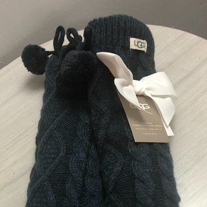 UGG Fleece Lined Pom Pom Socks - Navy Blue - NWT